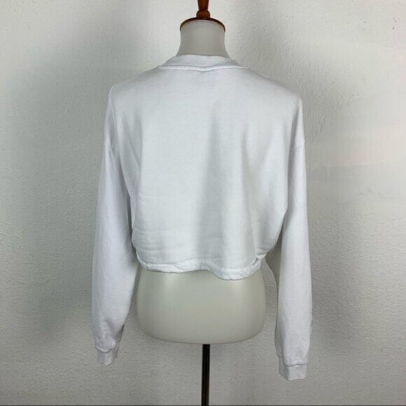 Asos Womens Small White Long Sleeve Crop Sweatshirt Y2K Streetwear - Picture 4 of 7